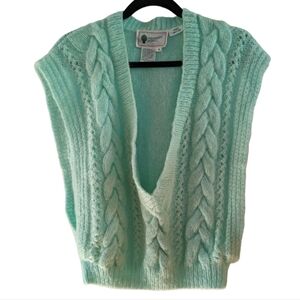 VTG Organically Grown Hand 3D Knit Mint Green Cable Vest Size Medium